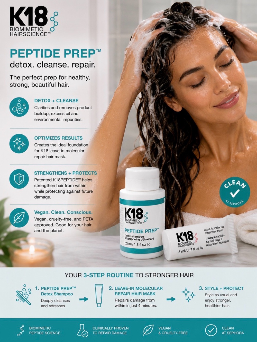 K18 Peptide Prep Detox Shampoo — White & Teal